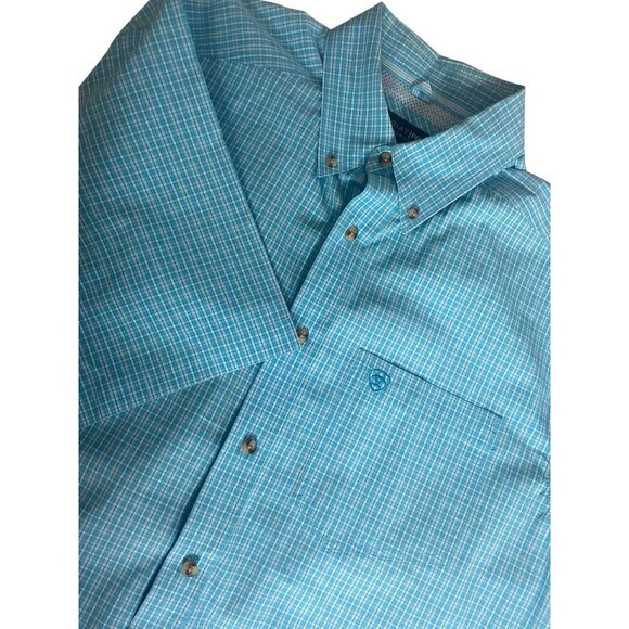 Ariat Pro Series Button Down Mens Size L Blue Plaid Vented Short Sleeve Western - Picture 1 of 9